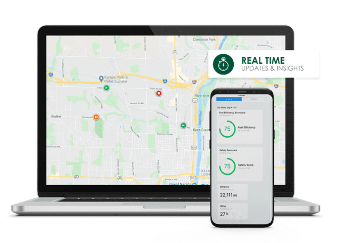 Kamps fleet management system overview on laptop and mobile phone