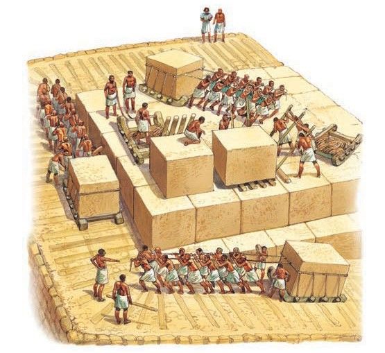 ancient Egyptians using pallets to move pyramid blocks