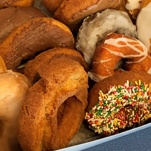 Close up of doughnuts for national doughnut day at Kamps