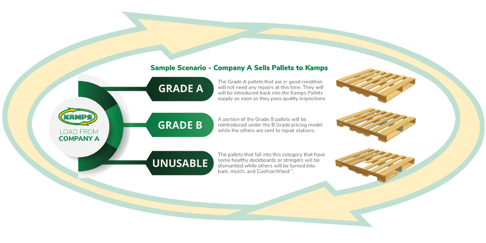 Diagram showing an example of what happens to pallets when they are sold