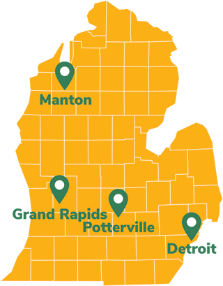 map of Kamps mulch and bark distribution facilities