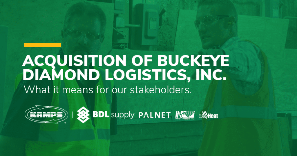 Acquisition of buckeye diamond logistics text on green overlay with president of kamps and president of bdl photo