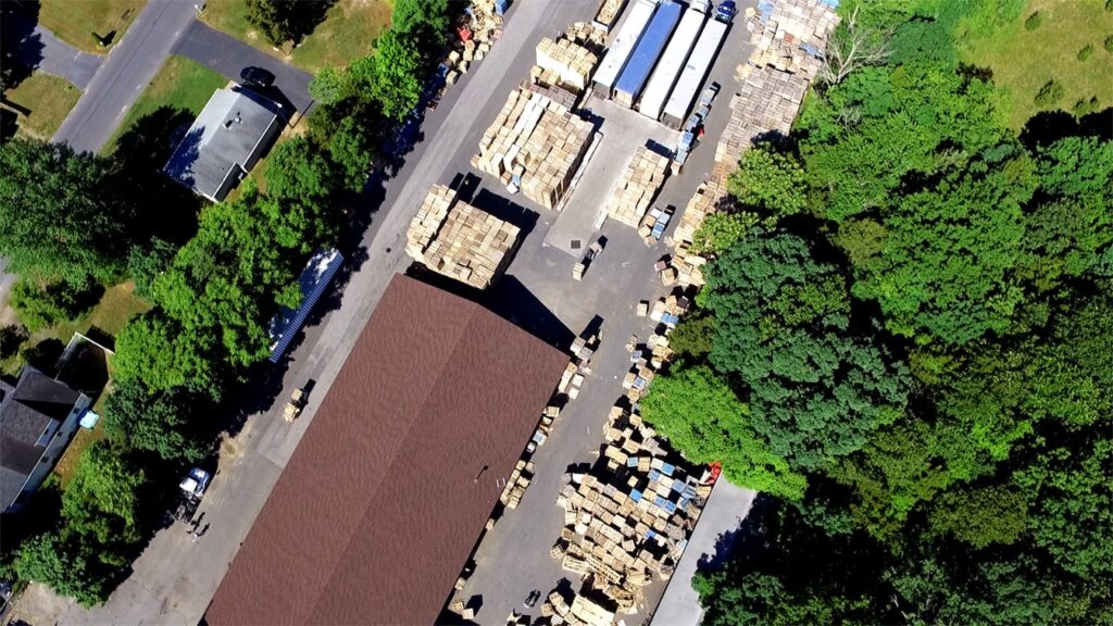 Aerial drone photo of a pallet yard in new jersey