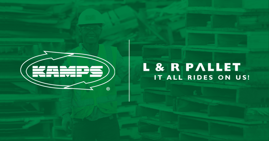 Kamps and L&R Pallet logo on green background