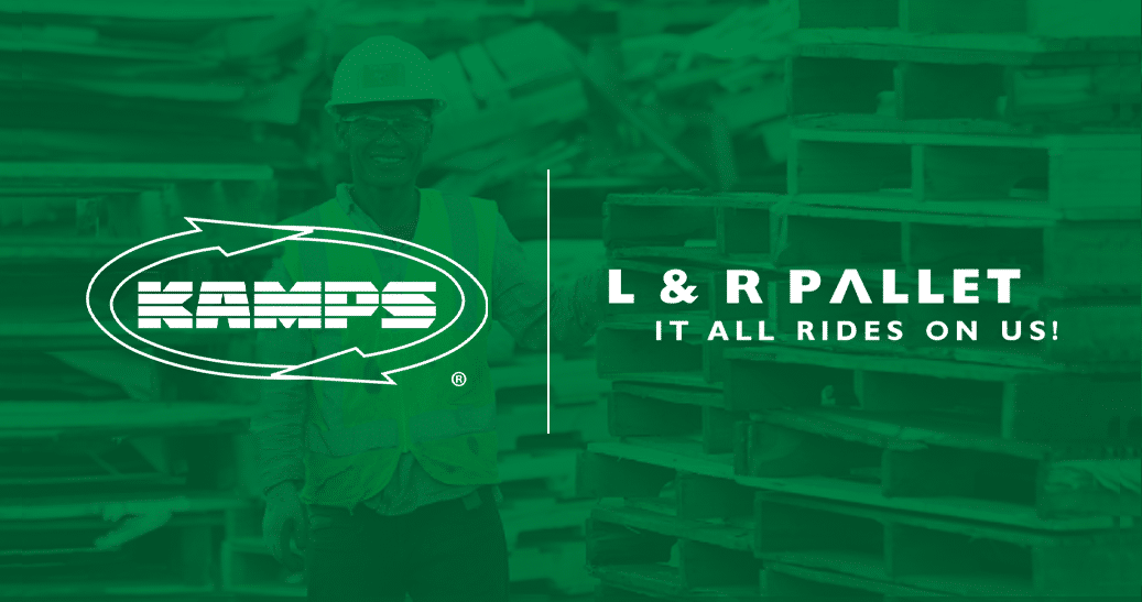 Kamps and L&R Pallet logo on green background