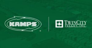 Kamps and Twin City Pallet Logos on Green Background
