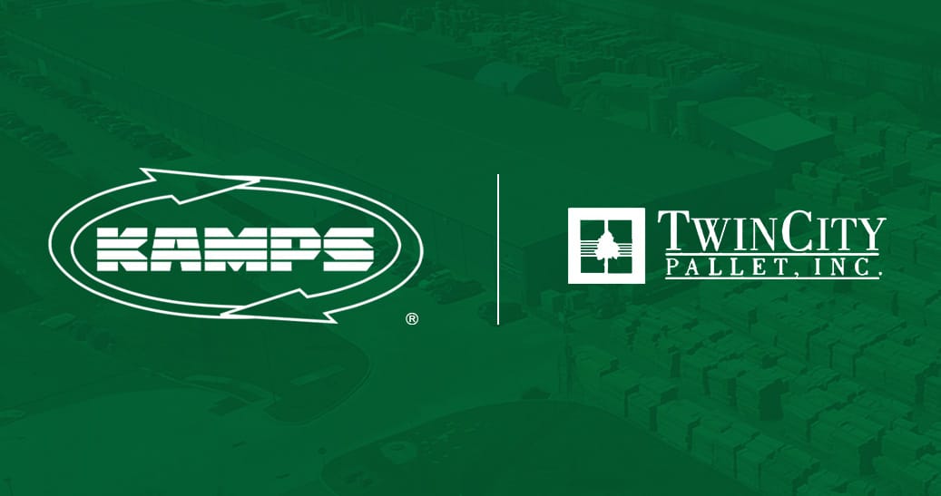 Kamps and Twin City Pallet Logos on Green Background