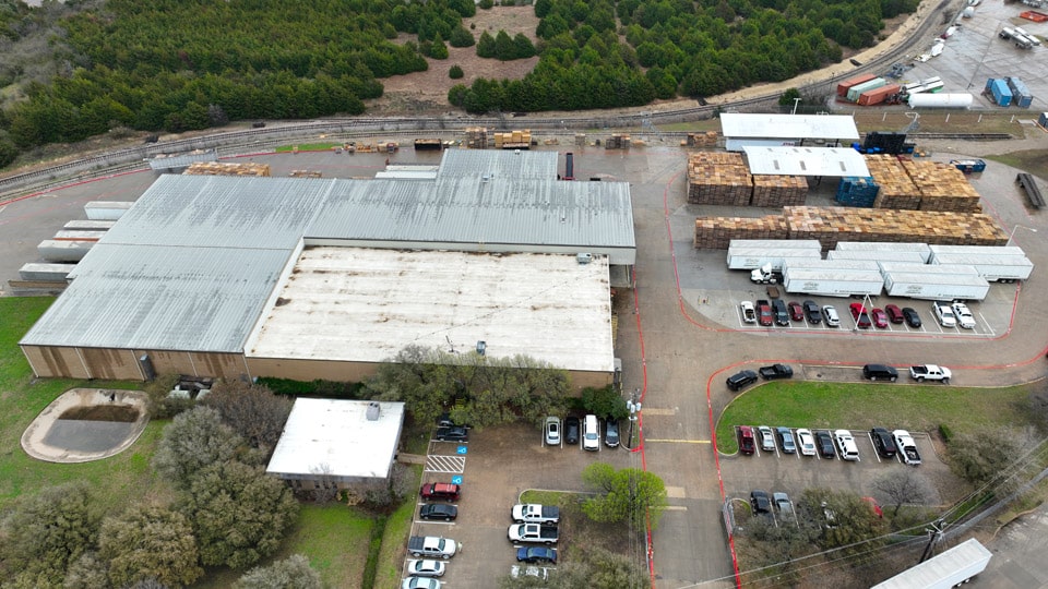 Aerial photo of a Kamps pallet company in Dallas, TX