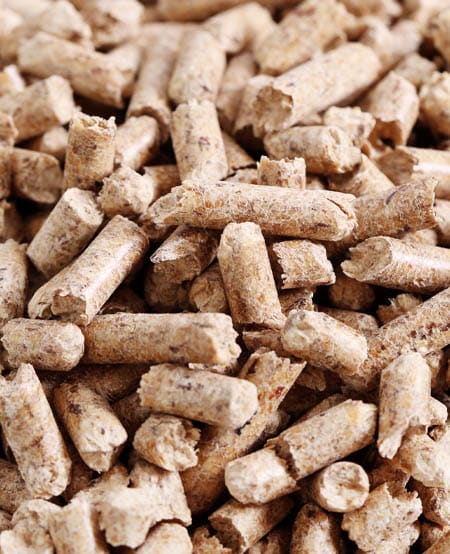 Close up of a pile of wooden fuel pellets